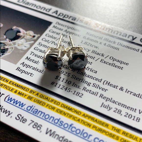 $1,110 Appraised 1.82 Carat Black Diamond Studs - Picture 5 of 6